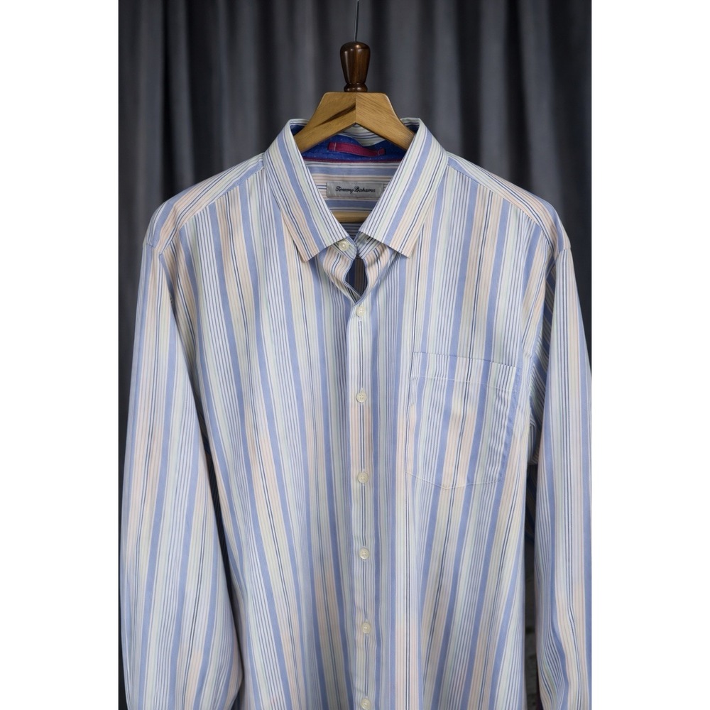 Tommy Bahama Men's XL Shirt Long Sleeve Button Down Flip Cuff Stripe Silk Cotton